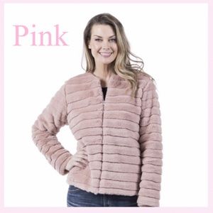 Faux Rabbit Fur Jacket- Pink - S-2X